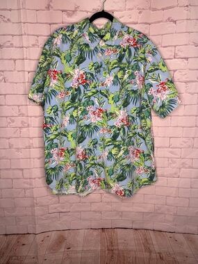 Ralph Lauren Tropical Floral Button Up Shirt Blue Green Hawaiian Print 2XB